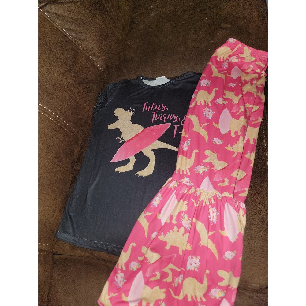 Boutique tutus tiaras and t Rex dinosaur tunic top and flare leggings size 10 12